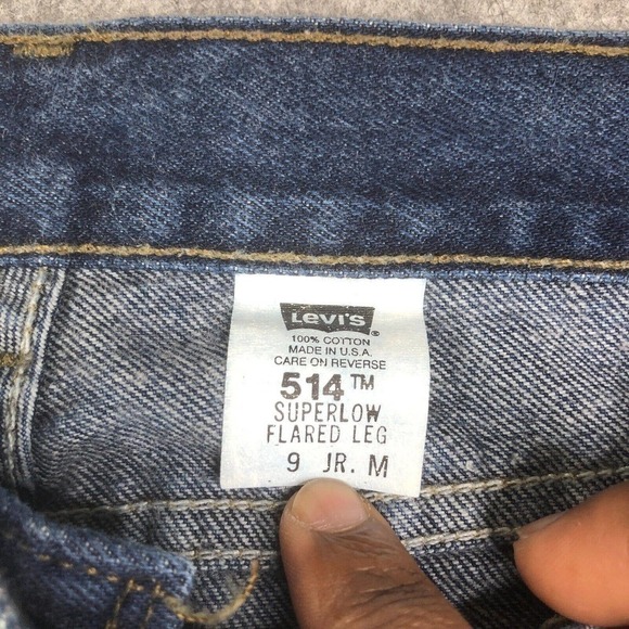 Vintage 90s Levi’s 514 Super Low Flared Leg 9 M JR. USA Denim Jeans Blue Baggy - Picture 4 of 12
